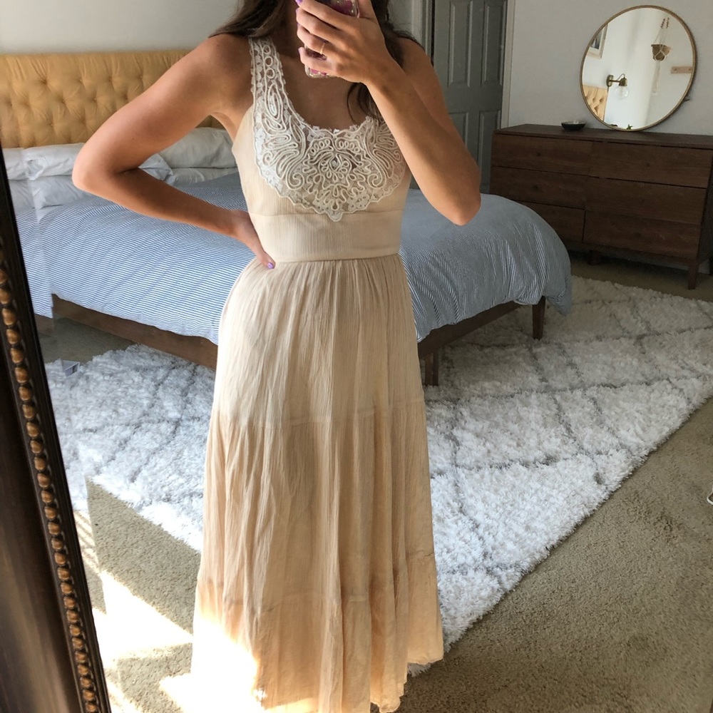 Anthropologie Wendy Katlen Cream Tiered Maxi Dress